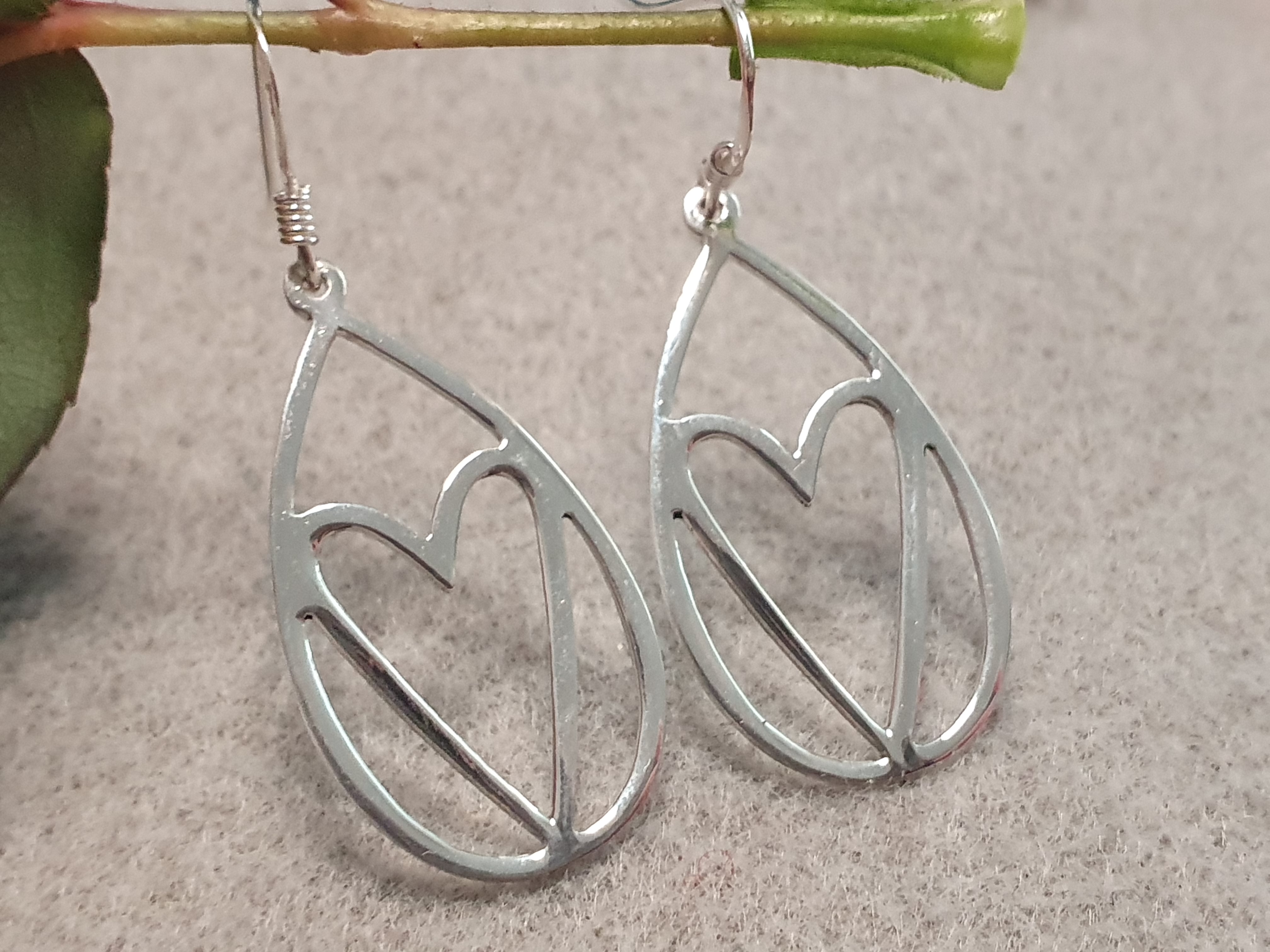 Heart in drop, earring, 925 silver - 2