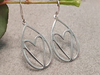 Heart in drop, earring, 925 silver