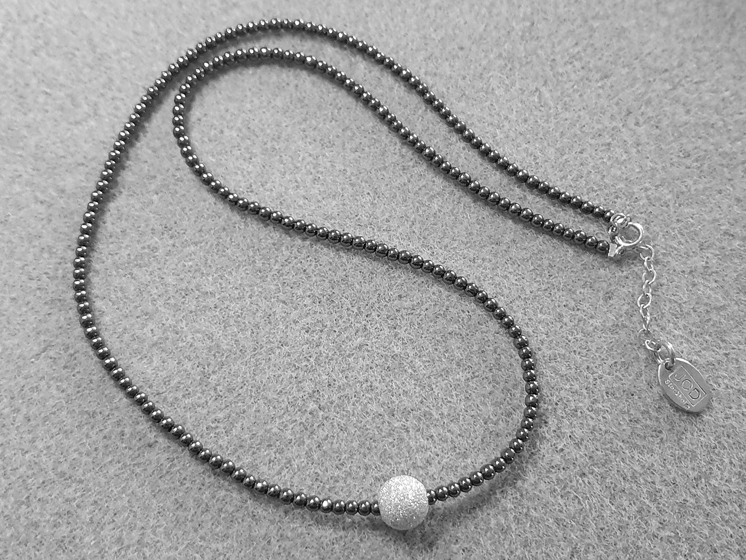 Necklace glitter ball, hematite and 925 silver