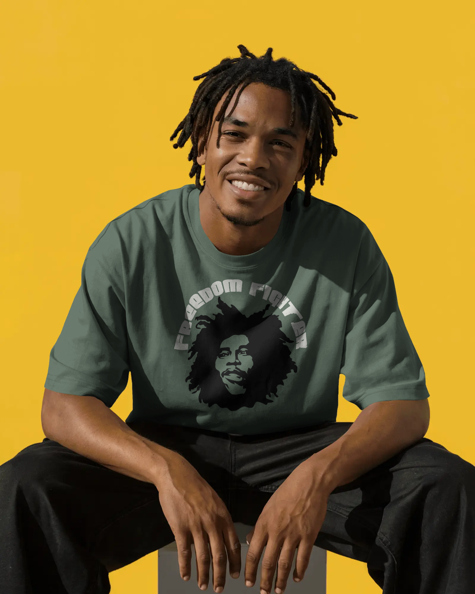 Bob Marley Freedom Fighter T-shirt Military Green