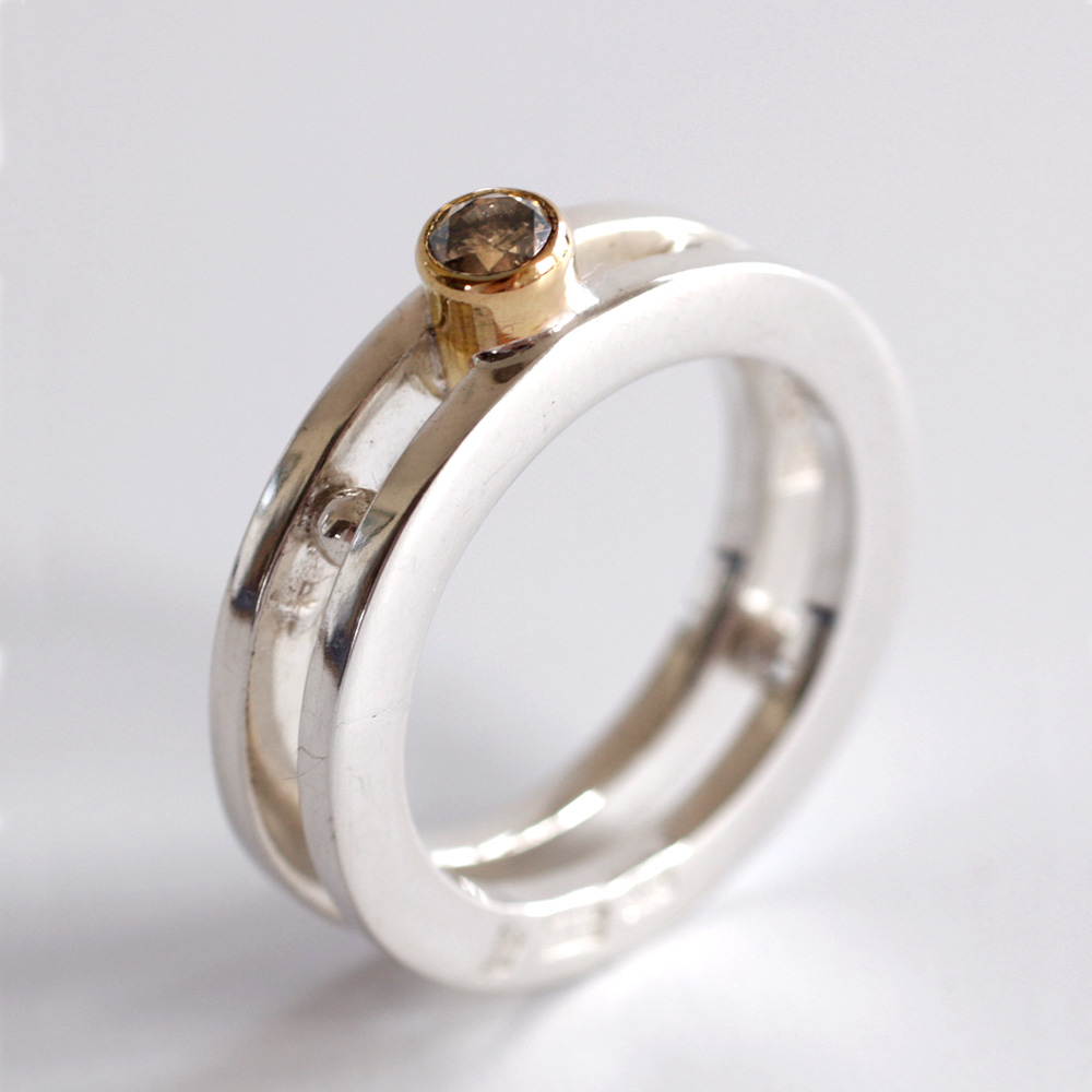 Cylinder - ring i silver med fanzy brown briljant - 3