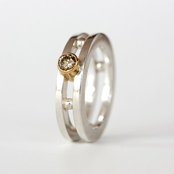 Cylinder - sterling silver ring  with Fanzy Brown Diamond