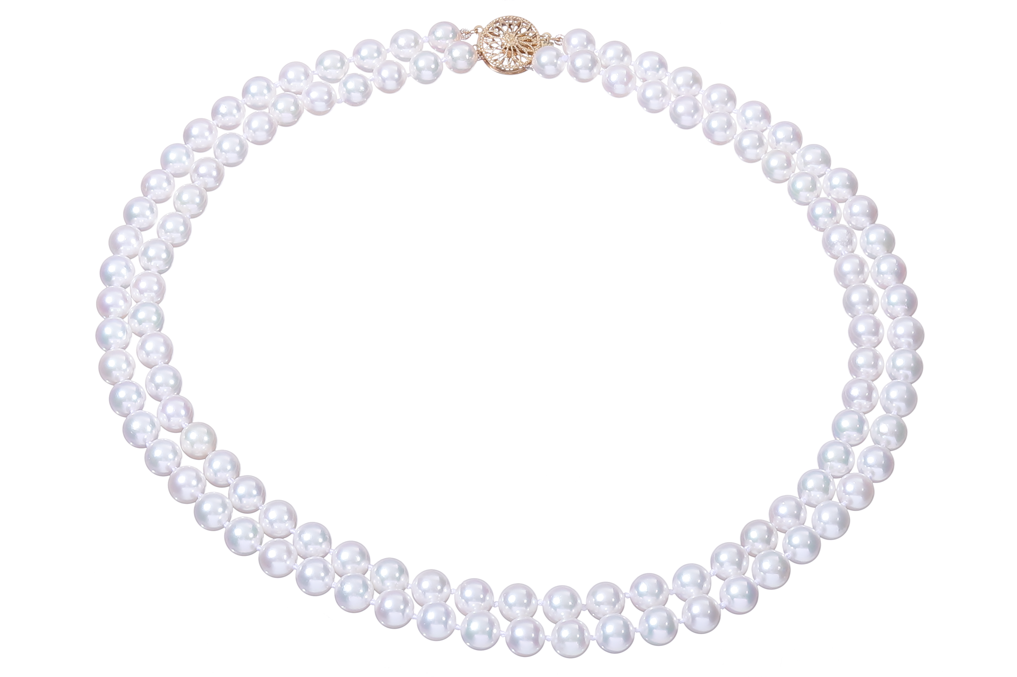 Doppelsträngige Perlenkette-Akoya in AAA-Qualität mit Goldverschluss 7–7.5 mm - 6
