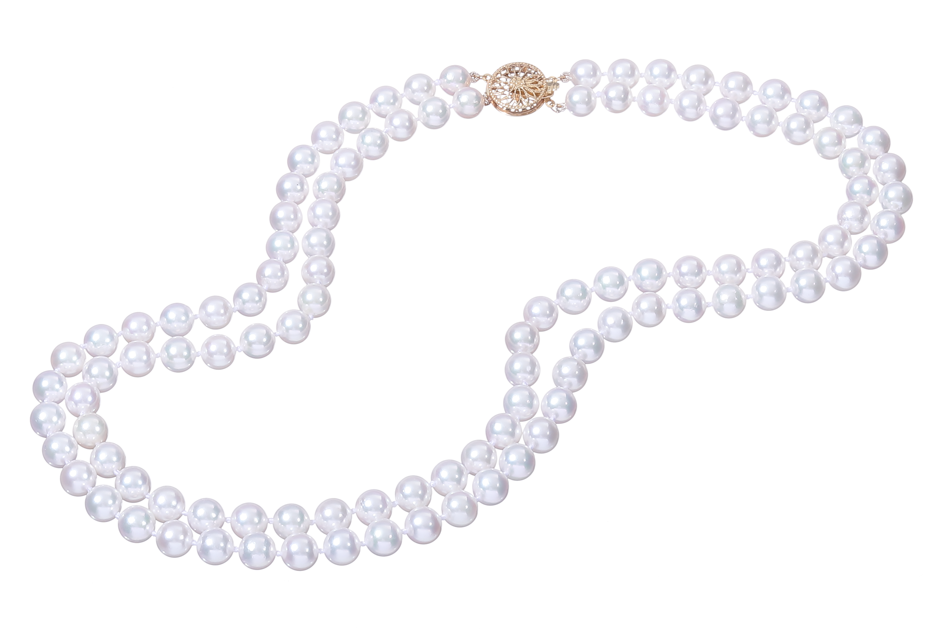 Doppelsträngige Perlenkette-Akoya in AAA-Qualität mit Goldverschluss 7–7.5 mm - 5
