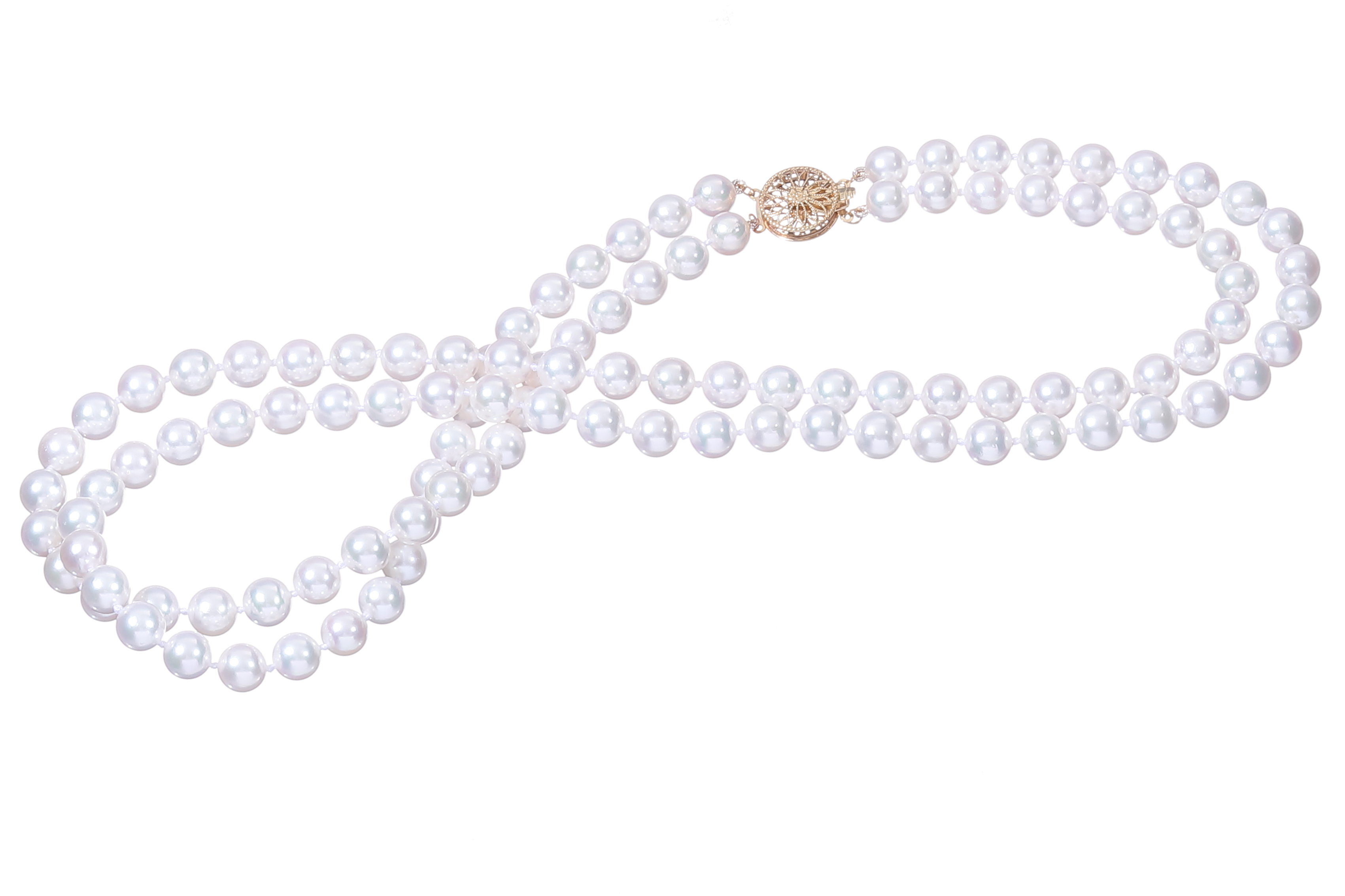 Doppelsträngige Perlenkette-Akoya in AAA-Qualität mit Goldverschluss 7–7.5 mm - 4