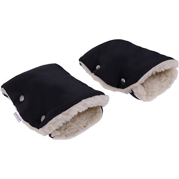 Delad handtagsmuff till barnvagn, Lammullsfodrad, Black