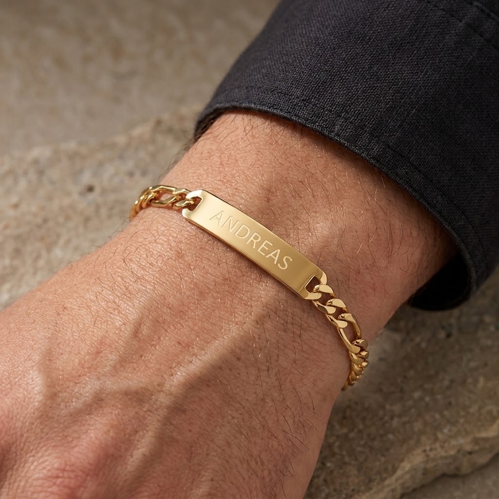Guld figaro personligt armband med gravyr - Rostfritt stål - 3
