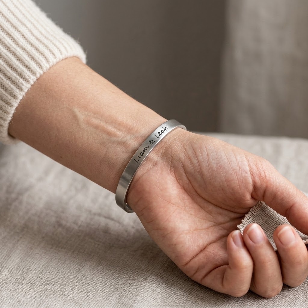 Personlig armring med gravyr - Rostfritt stål - 3