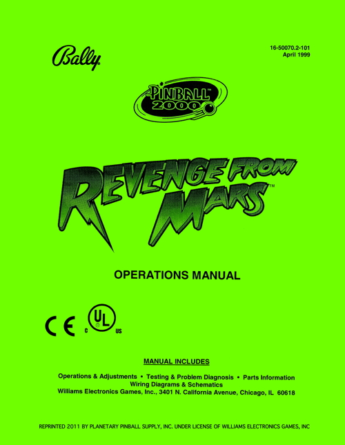 Revenge from Mars (Bally) - Pinball Manual