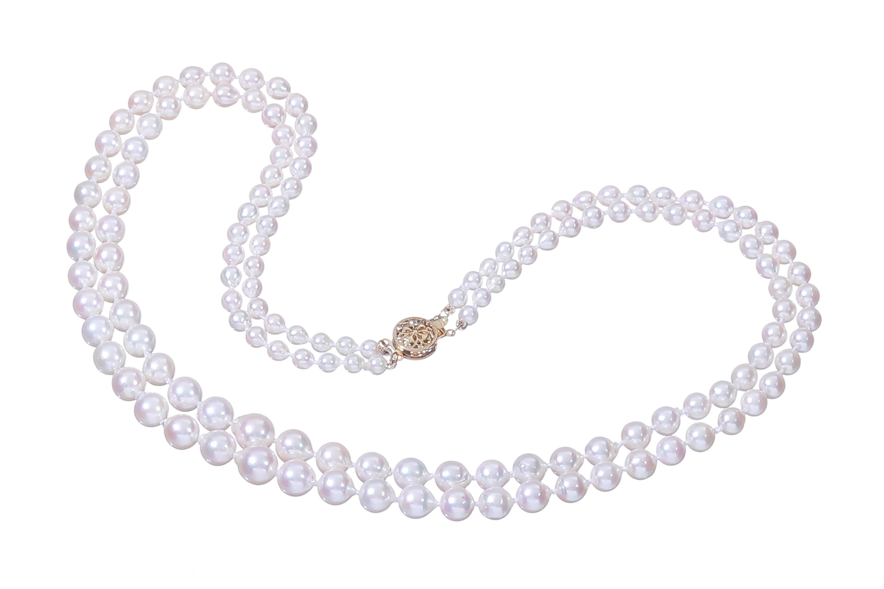 Doppelsträngige Halskette-Akoya in Standardqualität mit Goldverschluss 4–8 mm - 4