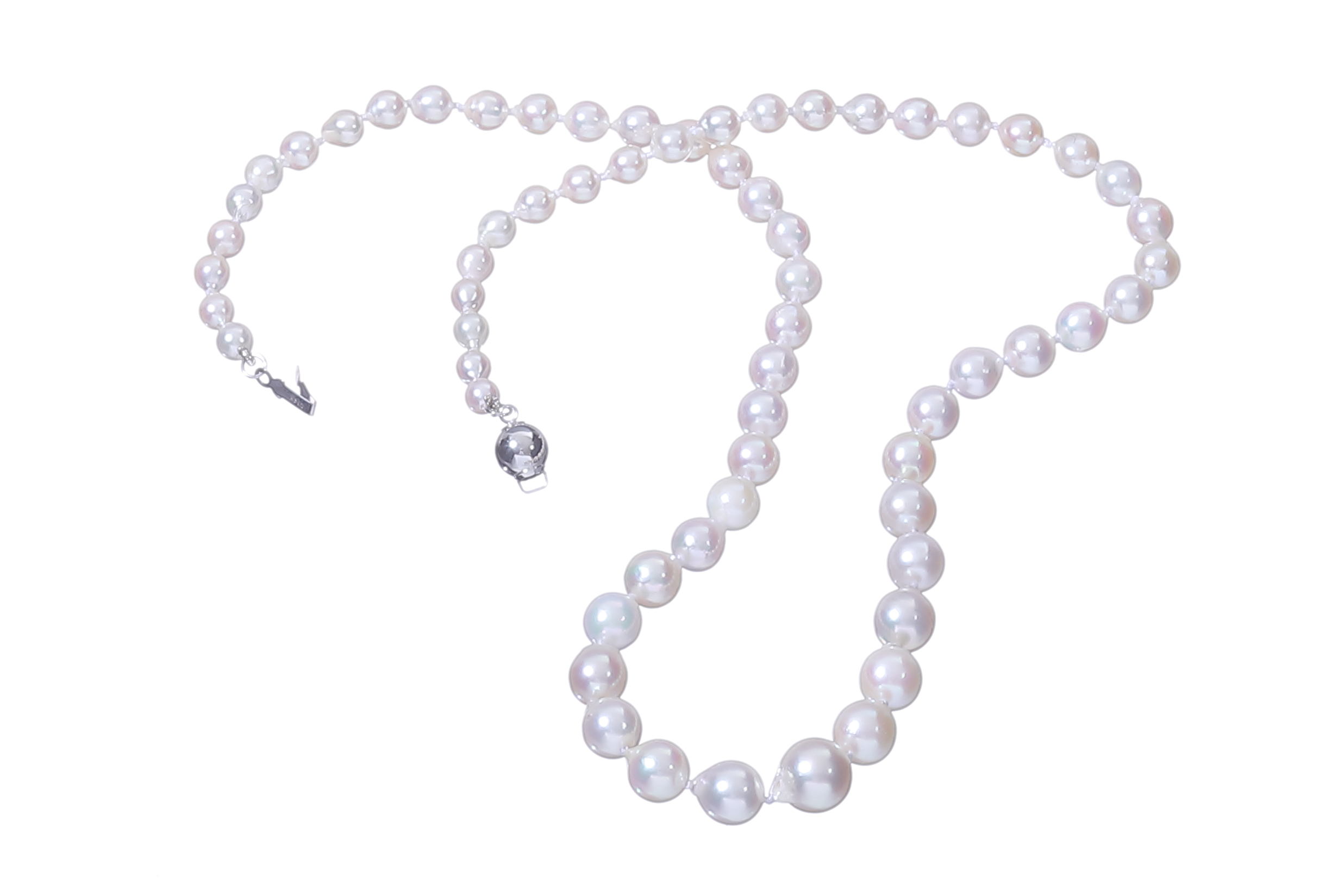 Traditionelle Halskette aus Akoya-Zuchtperlen in Standardqualität mit Weißgoldverschluss 4–8 mm - 3