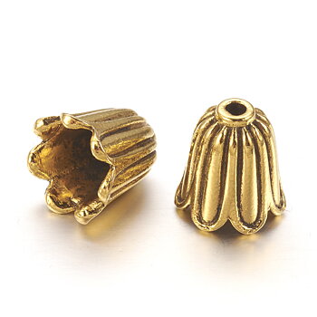 Höga antikguldfärgade blomformade pärlkåpor 11 mm, 8 st