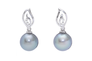 Perlenohrringe-Tahiti mit Weißgold und Diamanten von 9-10 mm