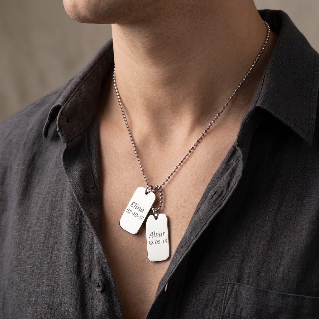  Två dogtags, Halsband med gravyr - Rostfritt stål - 3