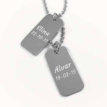 To Dogtags , Halskjede med gravering - Rustfritt stål