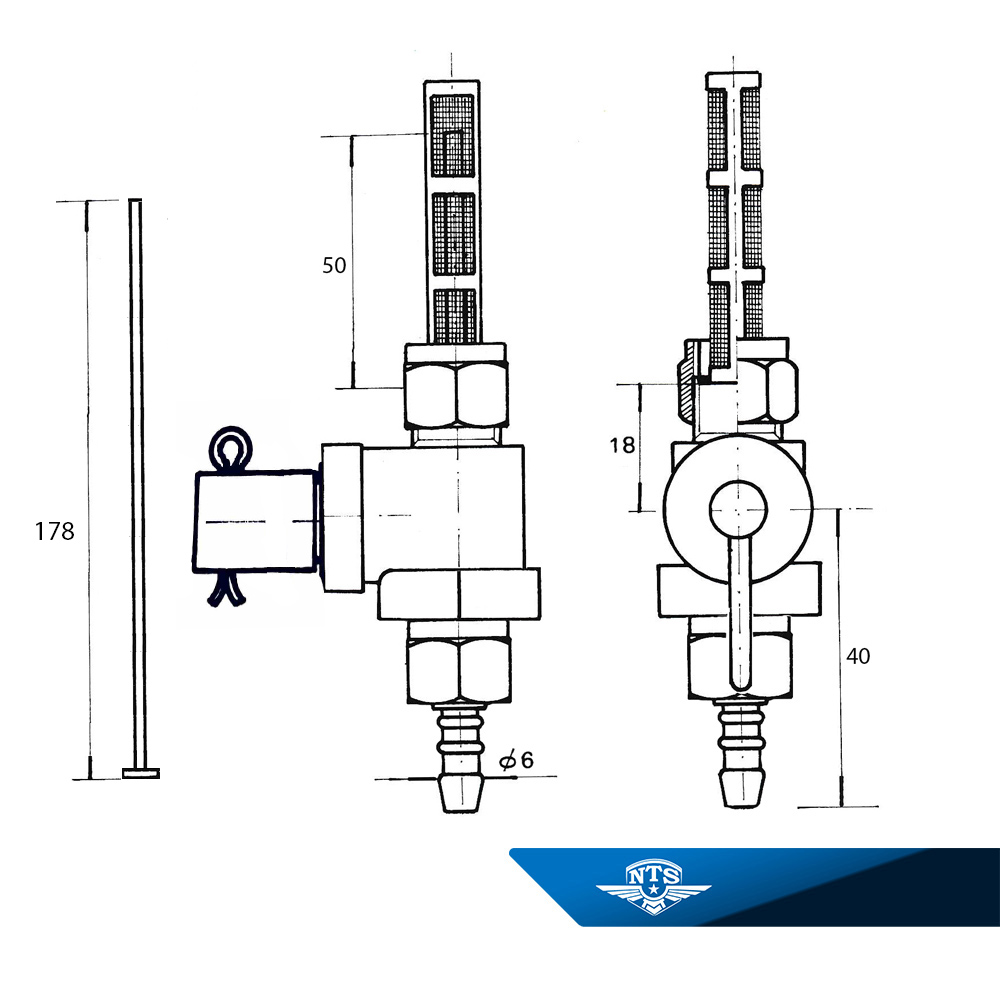 Benzinhane med drejeknapper, Skoterett type 1 kort version L = 178 mm - 2