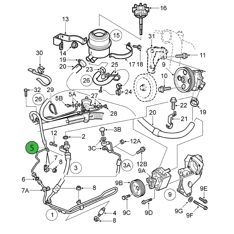 Pressure hose P/S 9-5 Z19DTH RHD