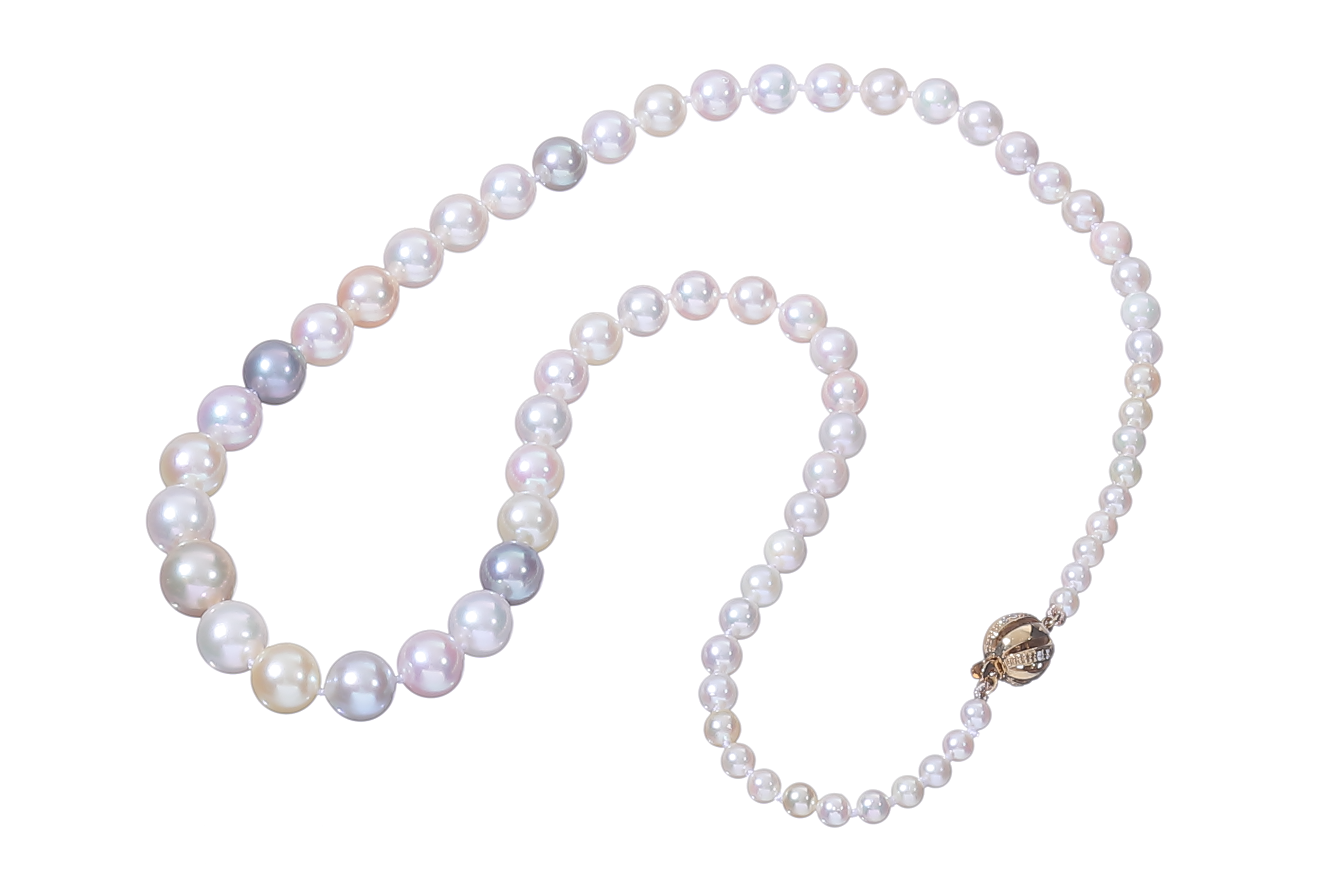 Halskette aus Akoya-Zuchtperlen in AAA-Qualität mit Verschluss aus Gold und Diamanten 3.5–9 mm - 3