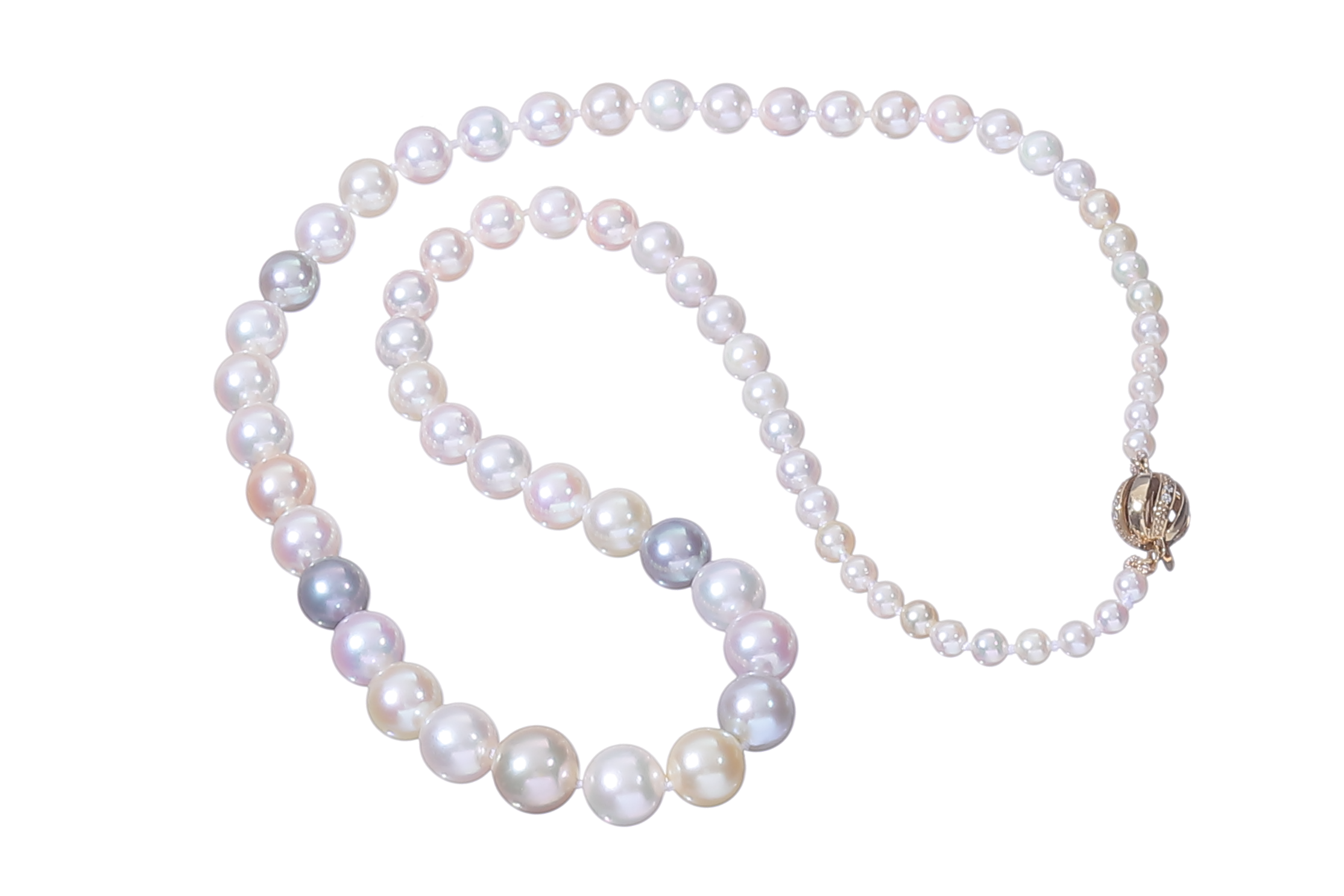 Halskette aus Akoya-Zuchtperlen in AAA-Qualität mit Verschluss aus Gold und Diamanten 3.5–9 mm - 4