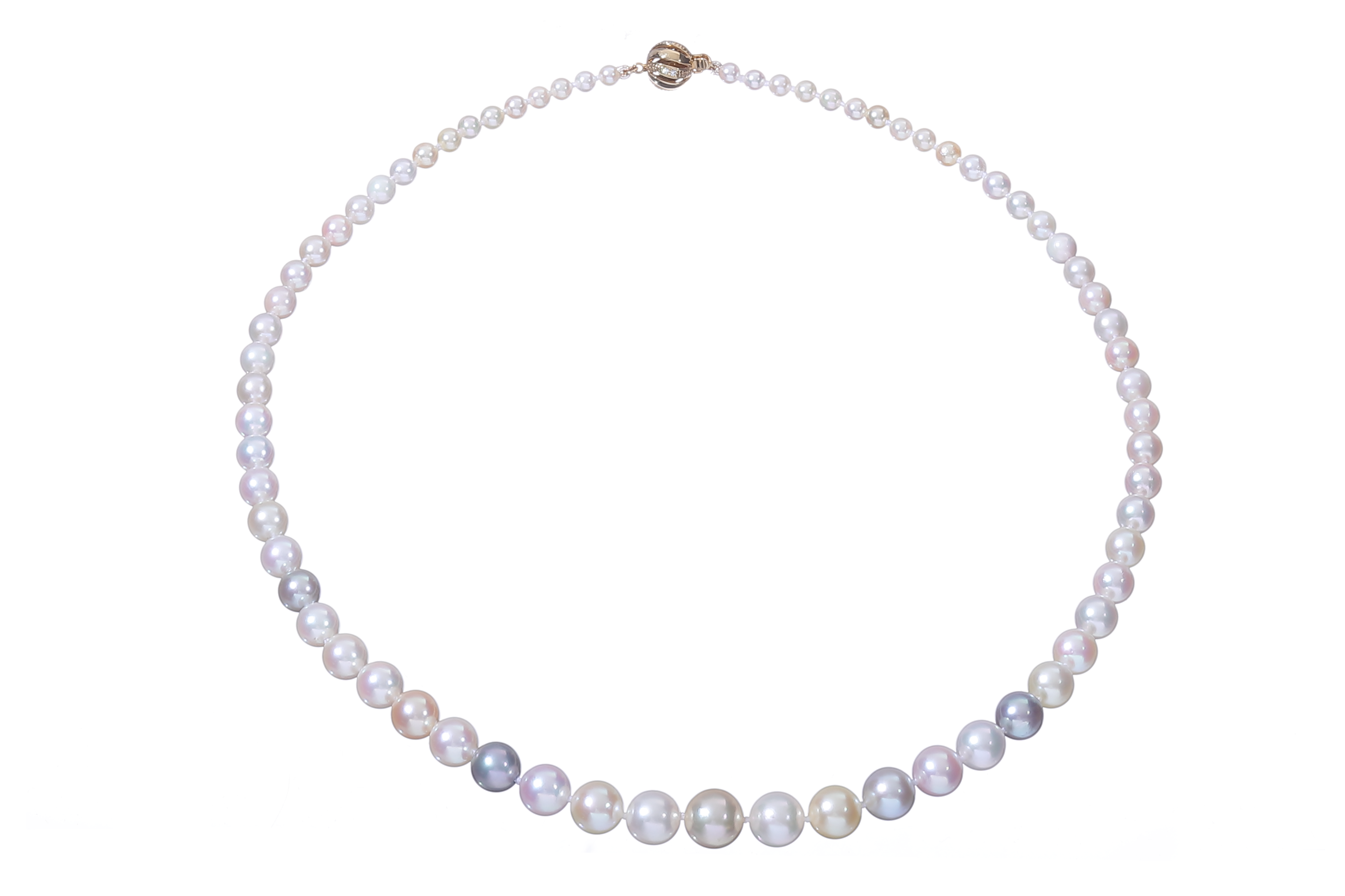 Halskette aus Akoya-Zuchtperlen in AAA-Qualität mit Verschluss aus Gold und Diamanten 3.5–9 mm - 5