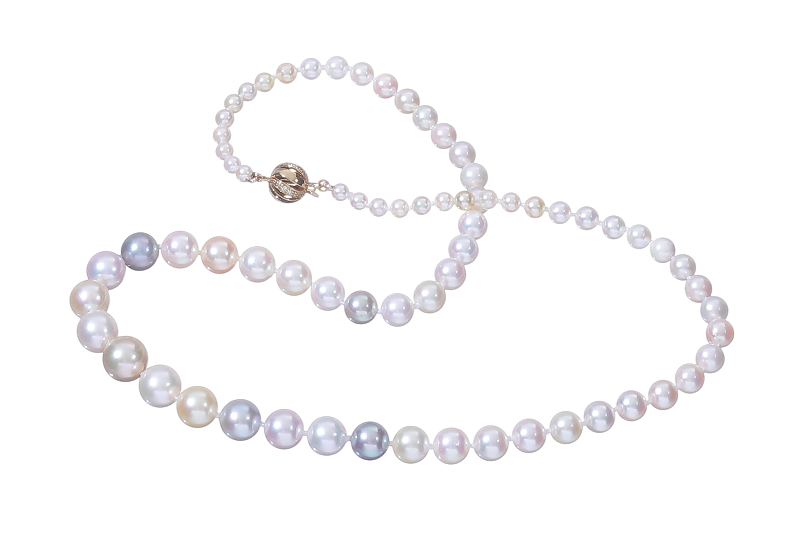Halskette aus Akoya-Zuchtperlen in AAA-Qualität mit Verschluss aus Gold und Diamanten 3.5–9 mm - 2