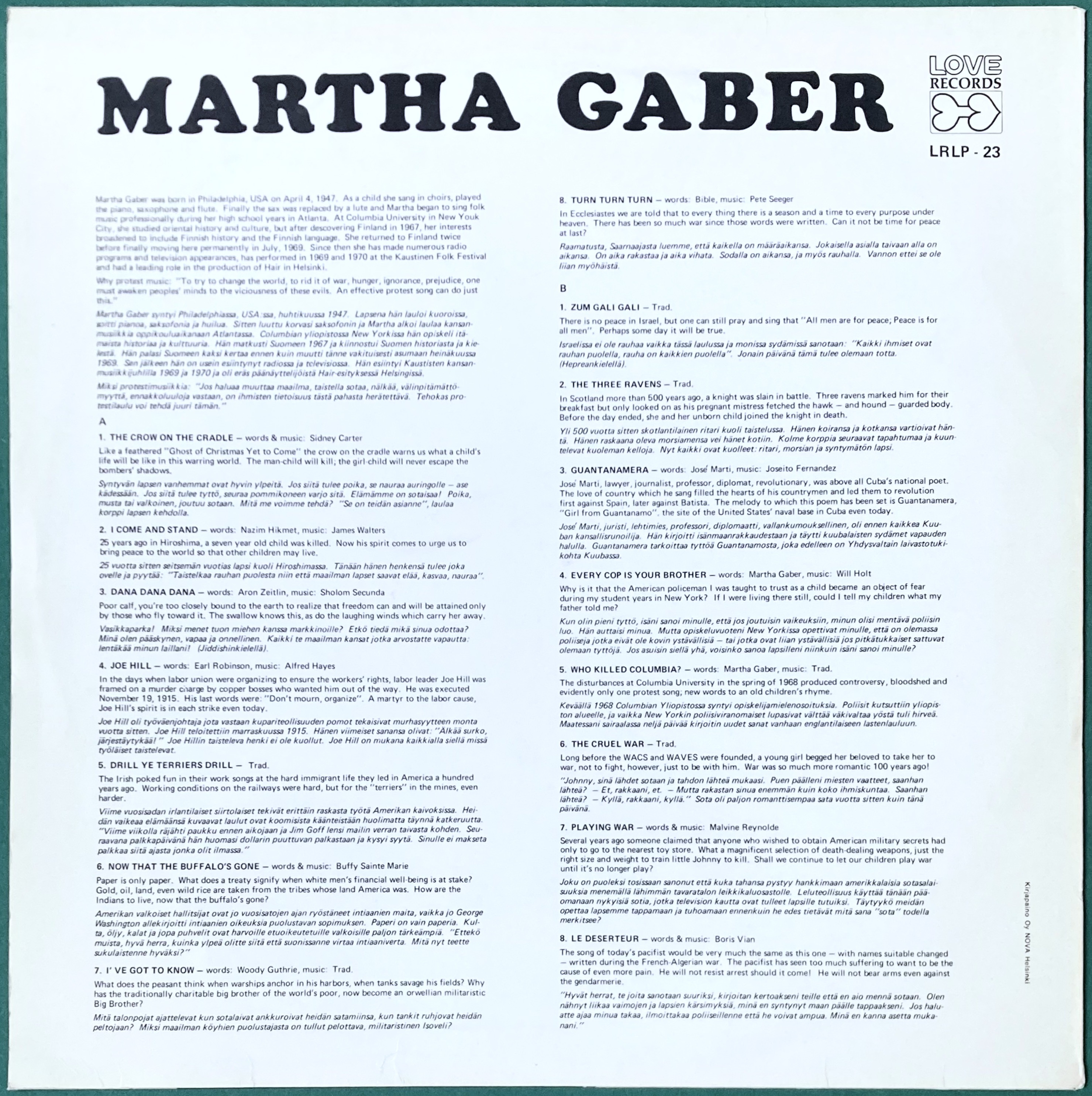 MARTHA GABER - "same" Finland-orig LP 1970 - 2