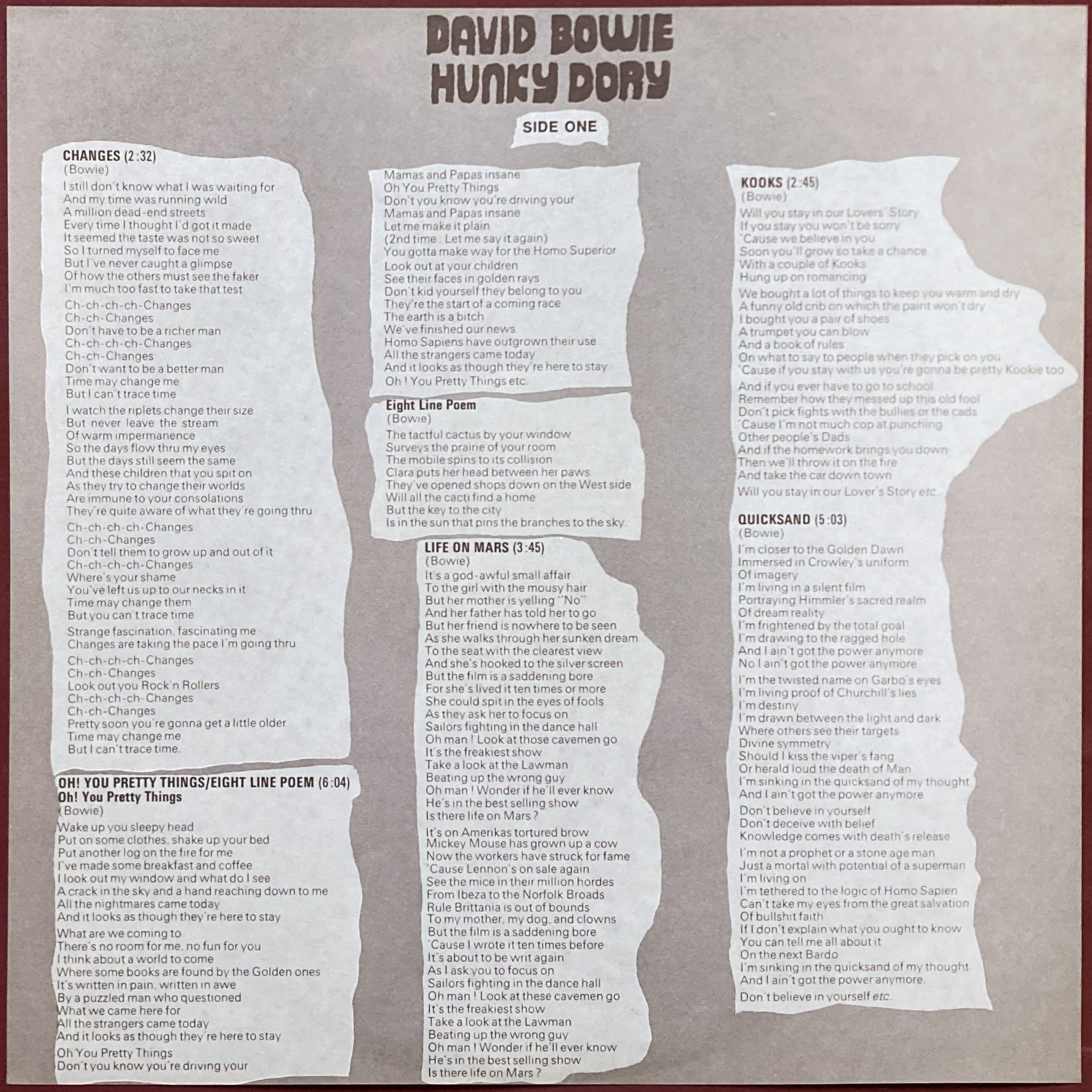 DAVID BOWIE - Hunky dory UK LP 1971 - 5