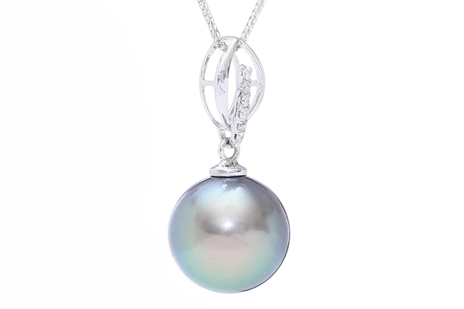 Tahitian Pearl pendant of white gold with diamond - 2