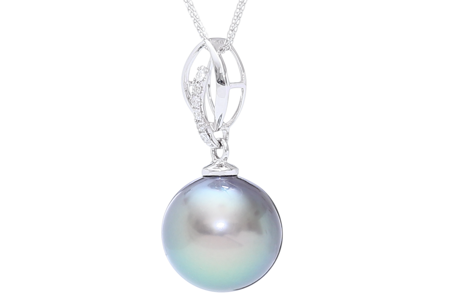 Tahitian Pearl pendant of white gold with diamond - 3