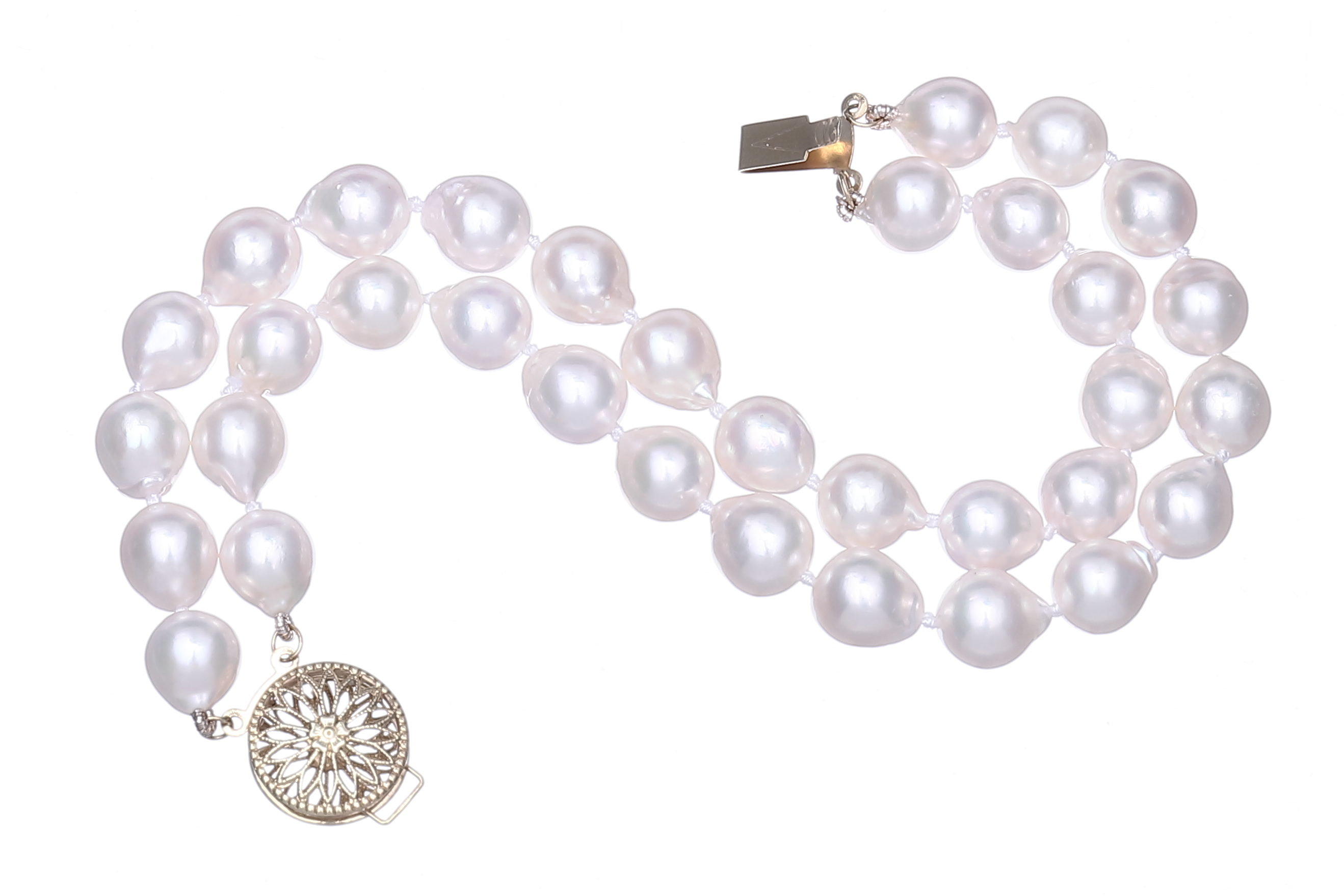 Doppelsträngiges Perlenarmband-Akoya mit Goldverschluss 7.5–8 mm