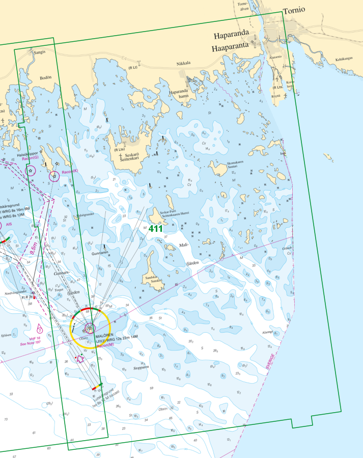 Sjökort Nr 411 Malören-Seskarö-Haparanda