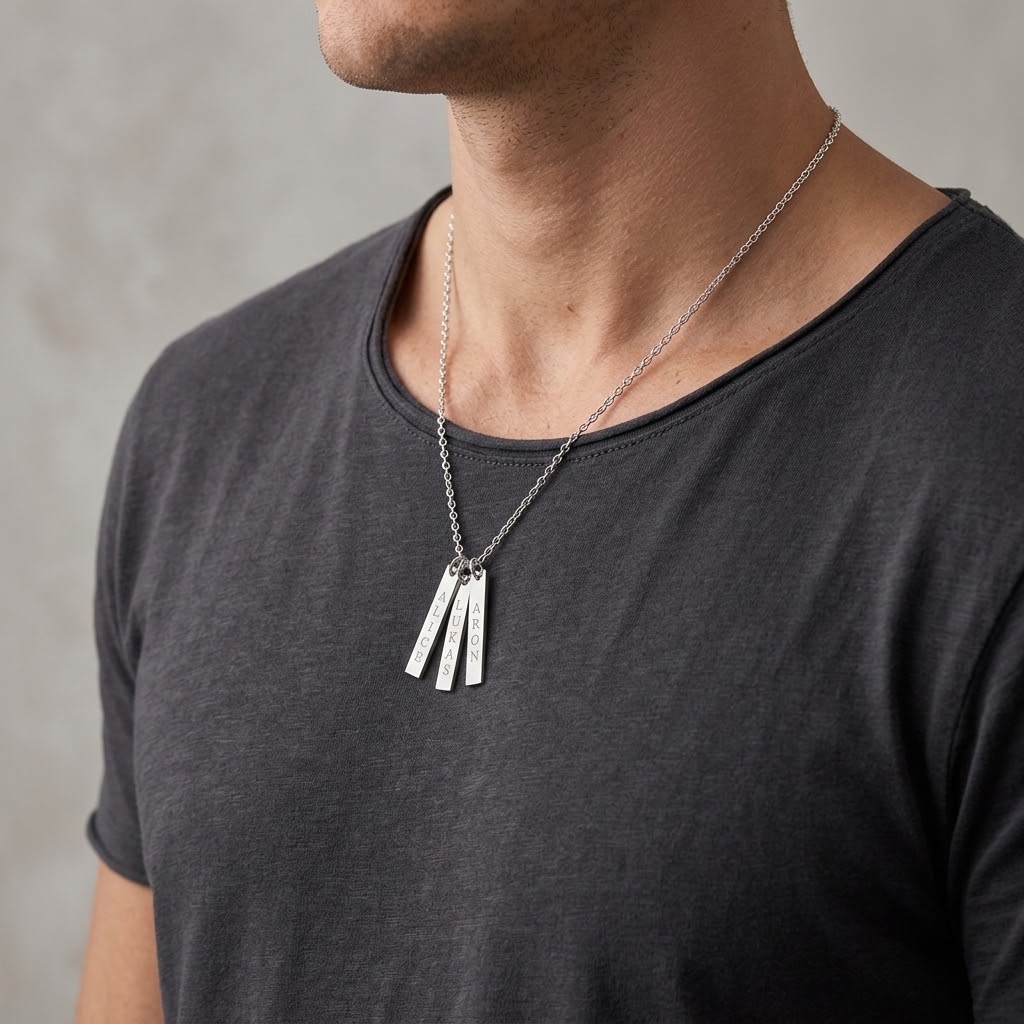 Tre stavar, Halsband med gravyr - Silver - 5