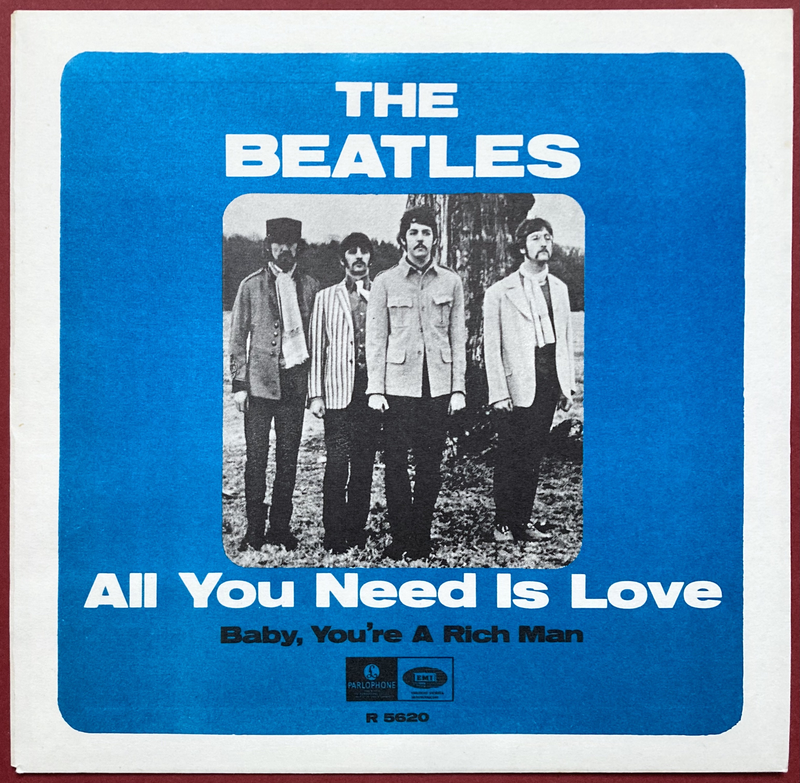BEATLES - All you need is love JEFF BECK toplist 7" Swe 1967 PS ONLY - Archive copy / MINT-!