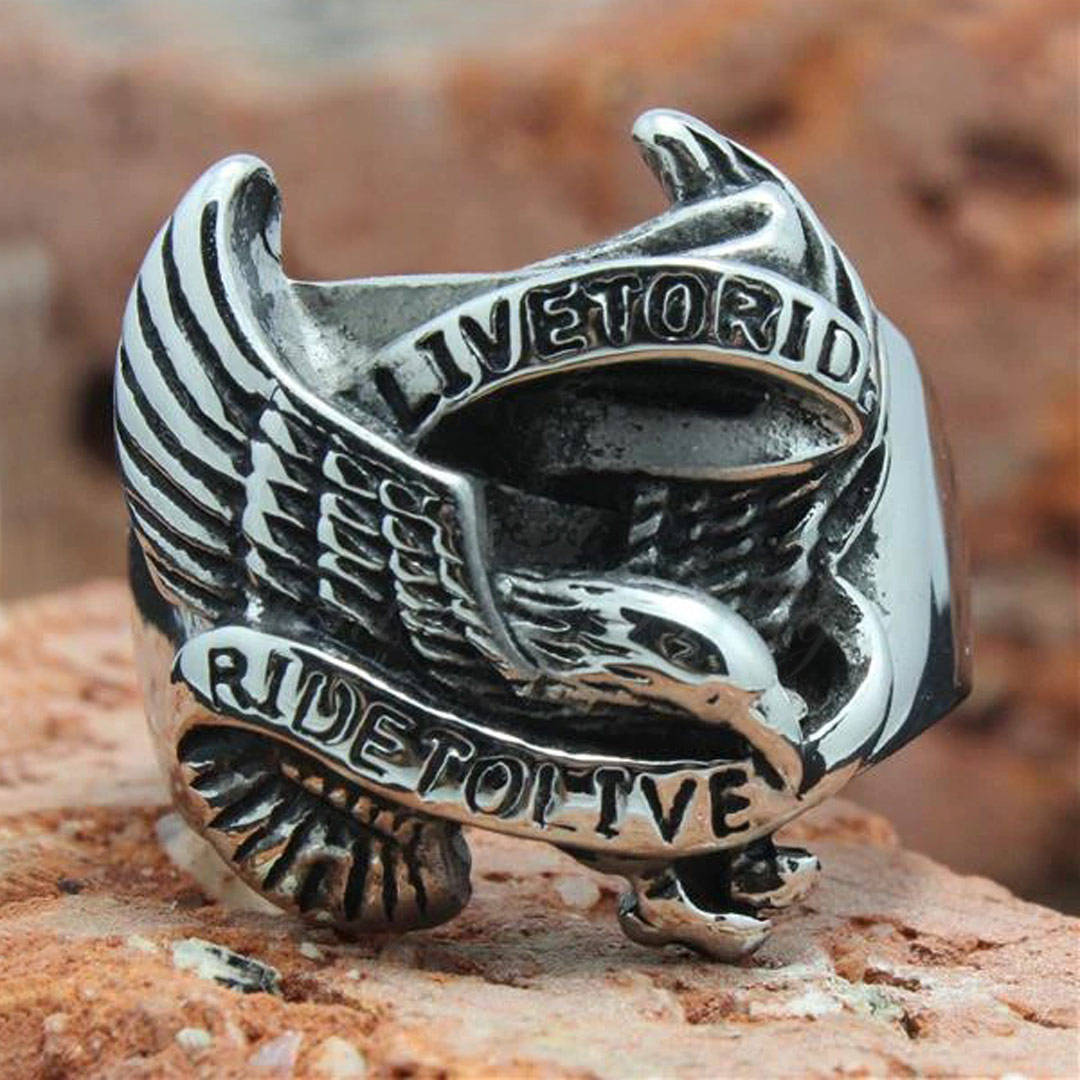 Live to Ride * Ride to Live - Eagle Biker Ring Classic HD MC Ring - 4