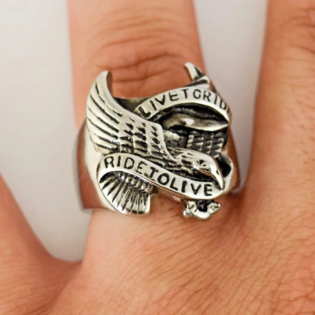 Live to Ride * Ride to Live - Eagle Biker Ring Classic HD MC Ring - 2