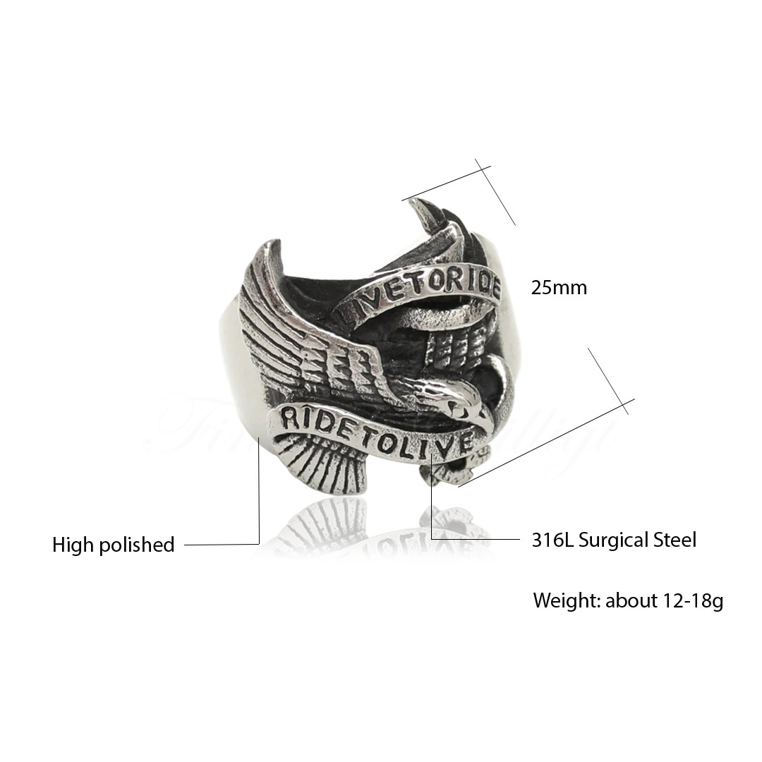 Live to Ride * Ride to Live - Eagle Biker Ring Classic HD MC Ring - 6