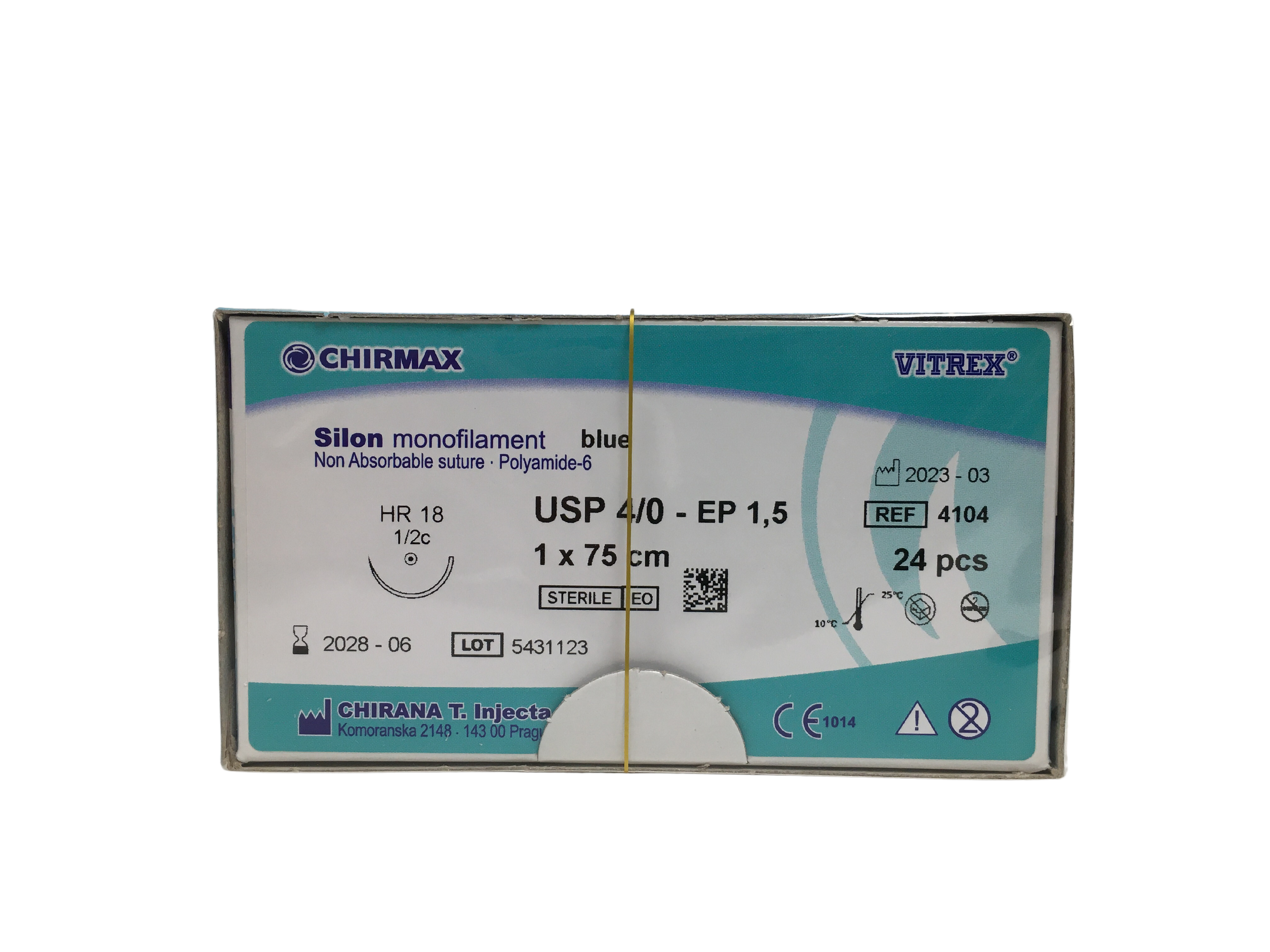 Silon sutur 4-0, HR 18 mm needle, 75 cm blue