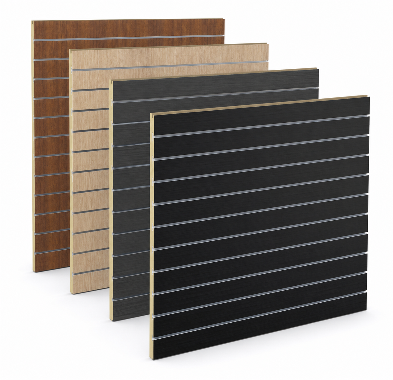 Spårpanel 1200x1200mm Svart/Grå/Ek/Valnöt. Svensk tillverkad!
