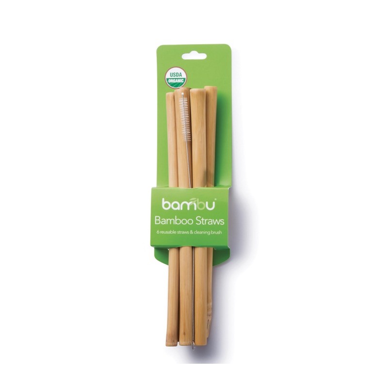 Sugrör av bambu i grön förpackning