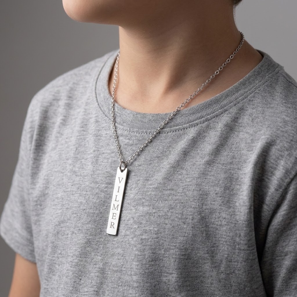 Stav, Barn halsband med gravyr - Silver - 3