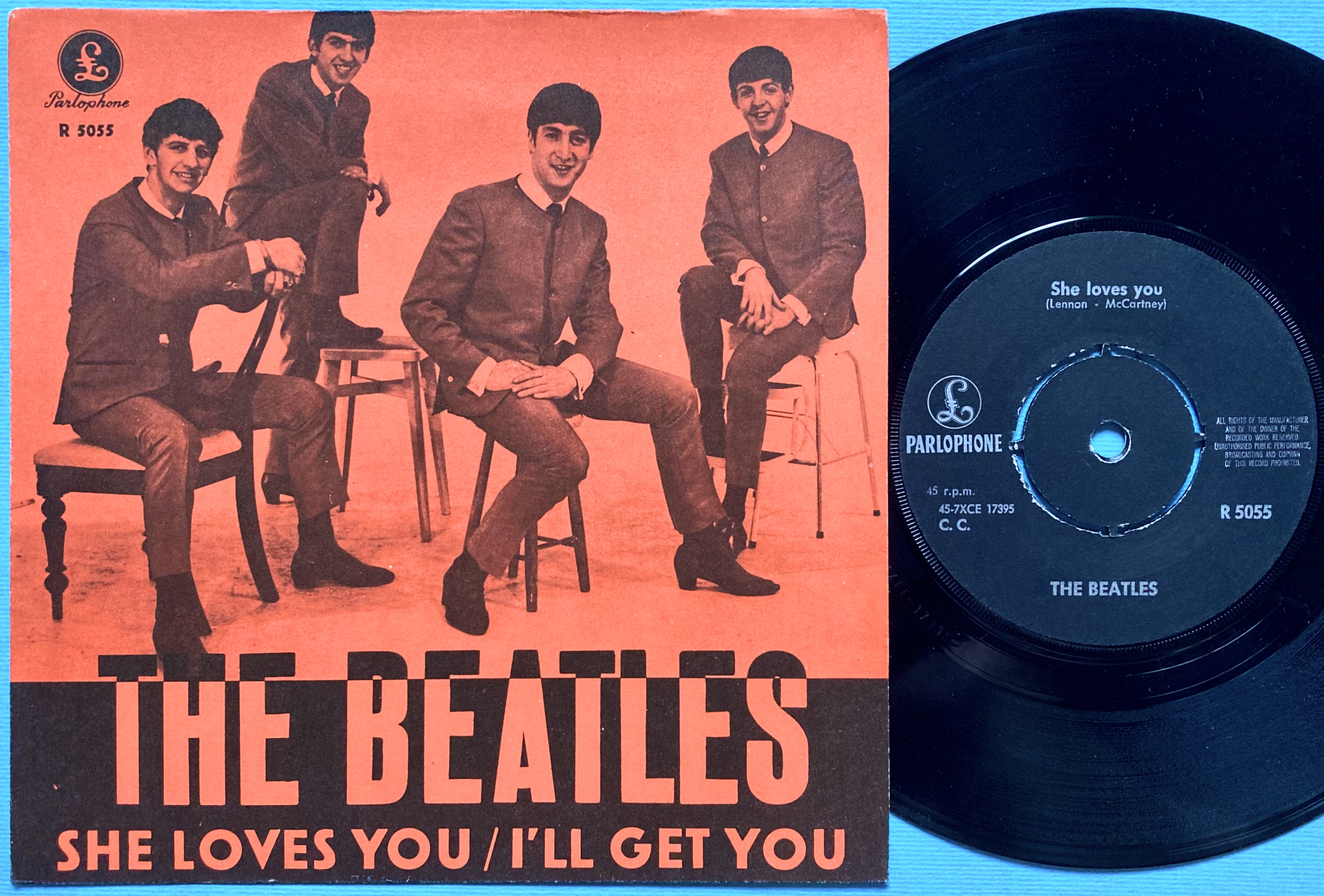 BEATLES - She loves you 7" Orange red Swe 1963 PS