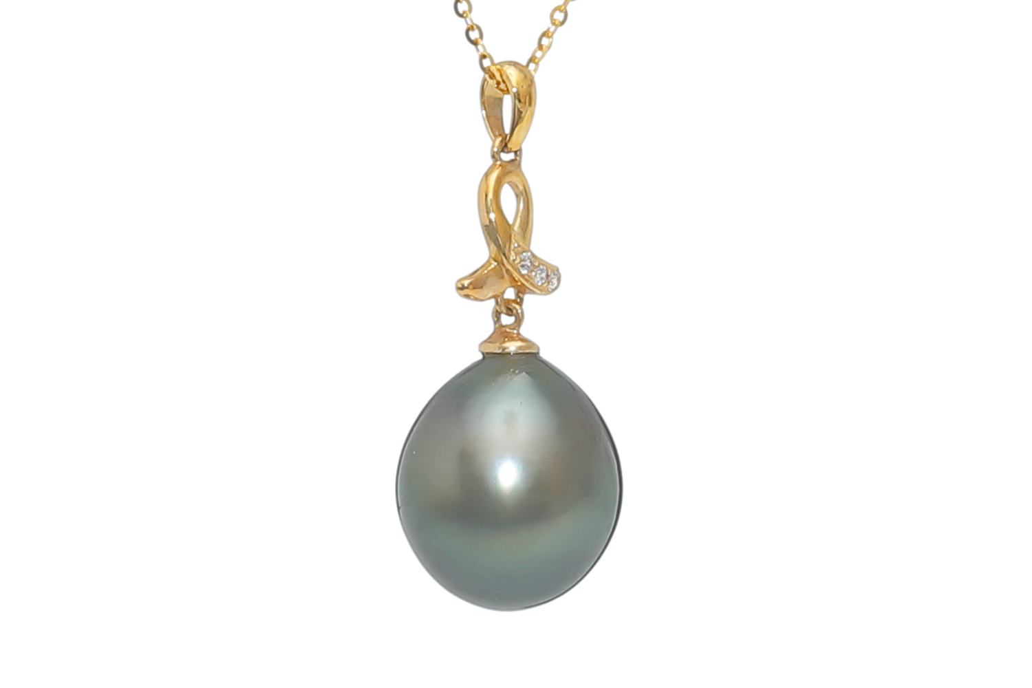 Großer tropfenförmiger Perlenanhänger-Tahiti in Gold 11–12 mm - 3