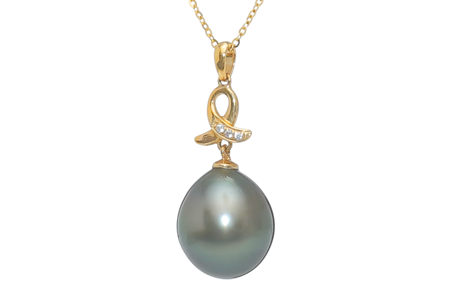 Großer tropfenförmiger Perlenanhänger-Tahiti in Gold 11–12 mm - 2