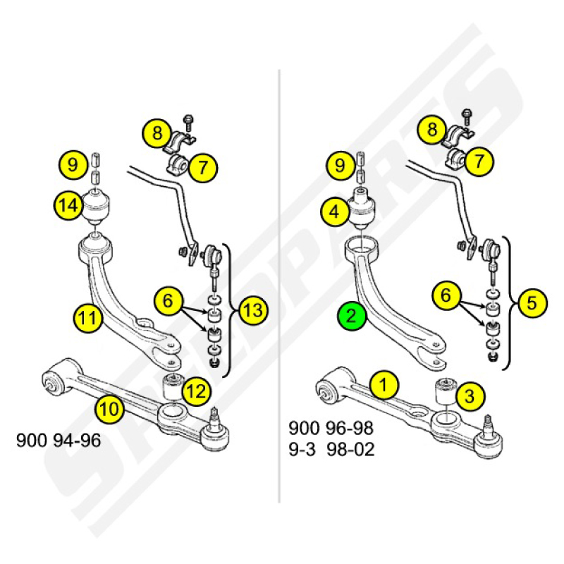 Support arm 900 / 9-3  Left (2) - 2