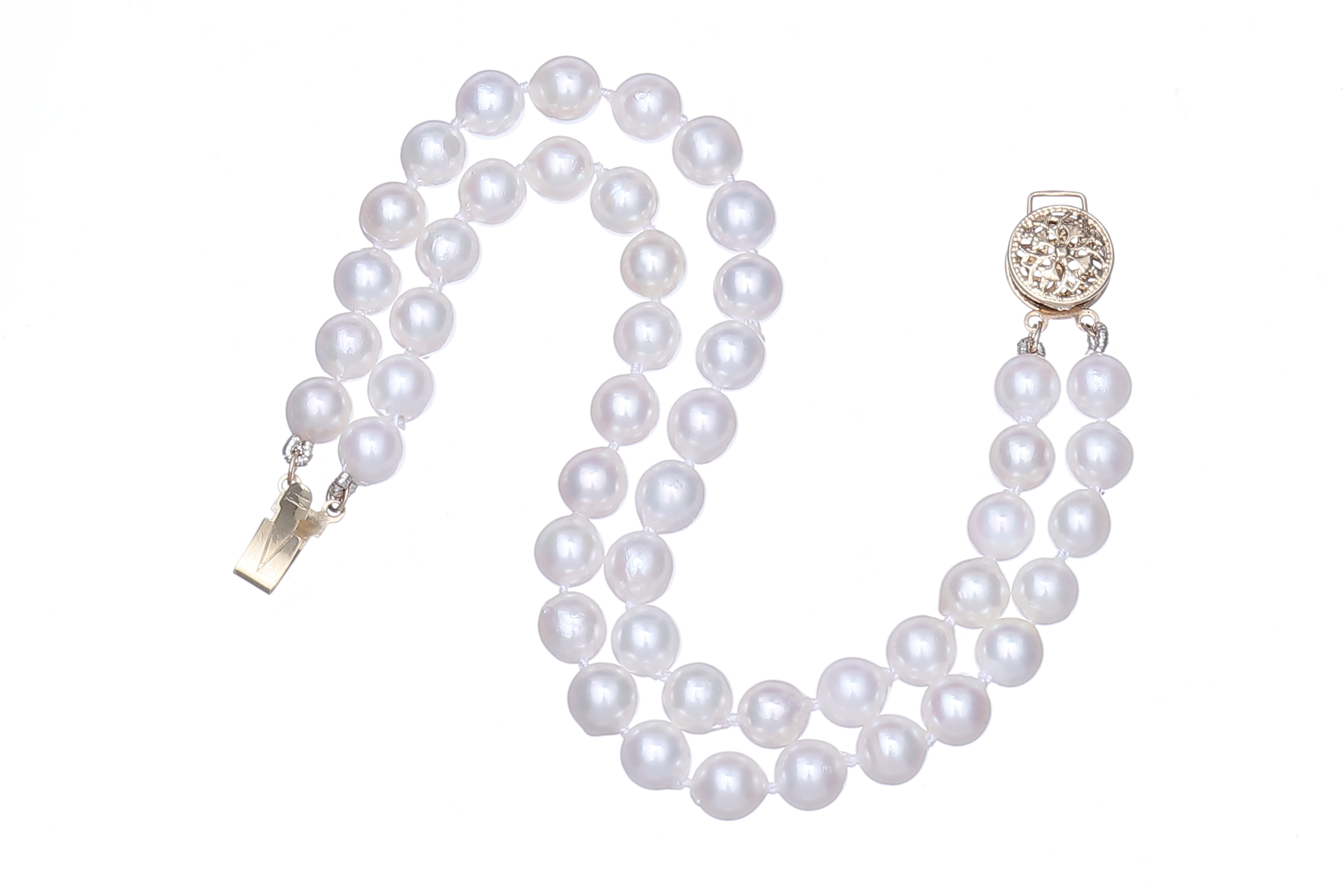 Double strands Akoya pearl bracelet set with gold clasp 5.5-6mm - 2