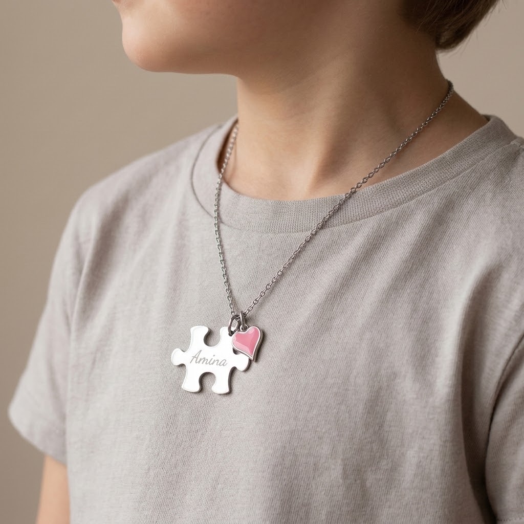 Pusselbit, Barn halsband med gravyr - Rostfritt Stål - 2