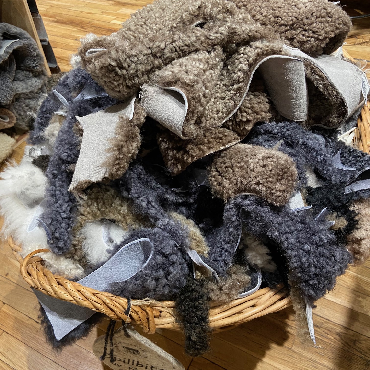 Waste pieces of sheep and lamb skins