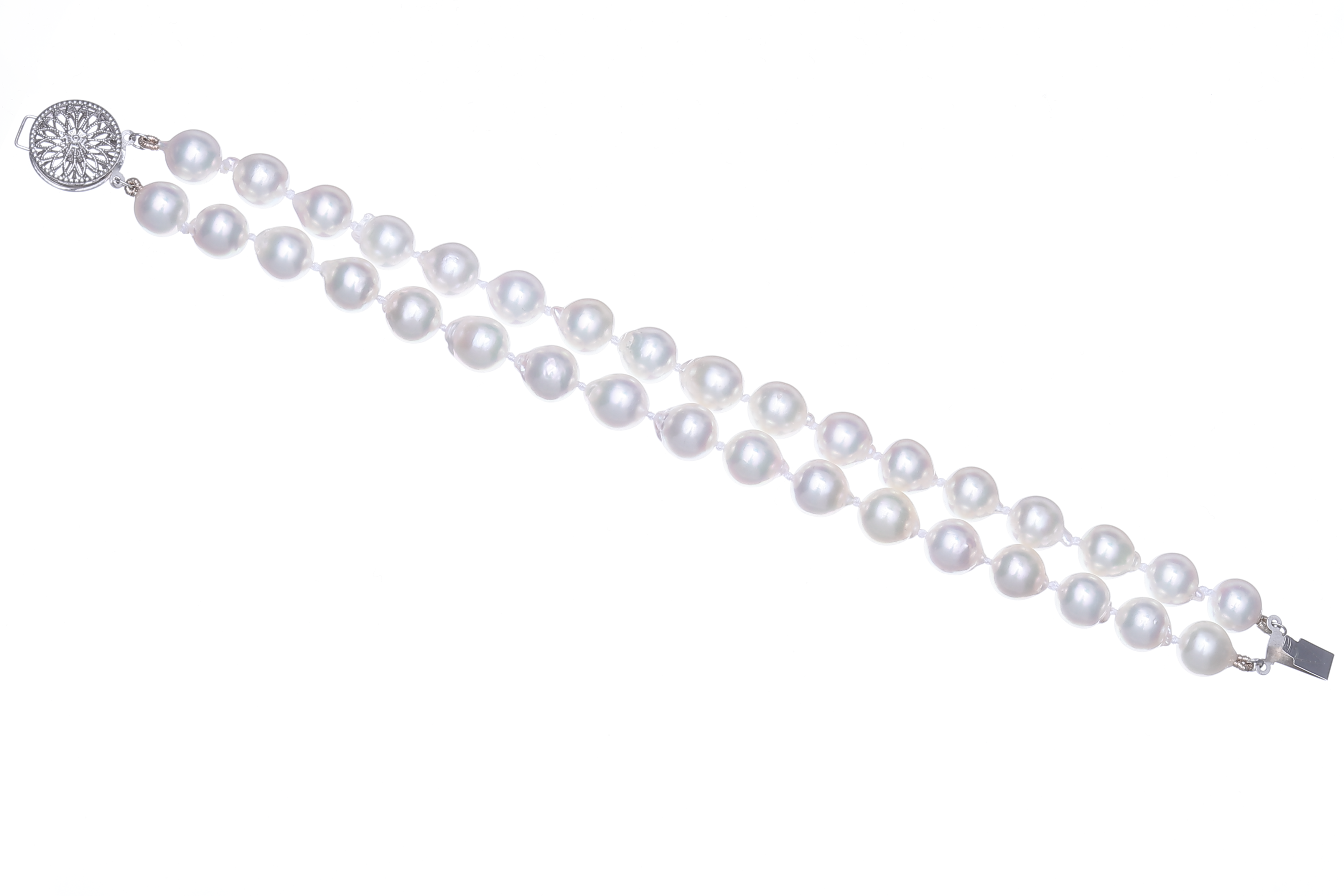 Doppelsträngiges Perlenarmband-Akoya mit Weißgoldverschluss 7.5–8 mm - 3