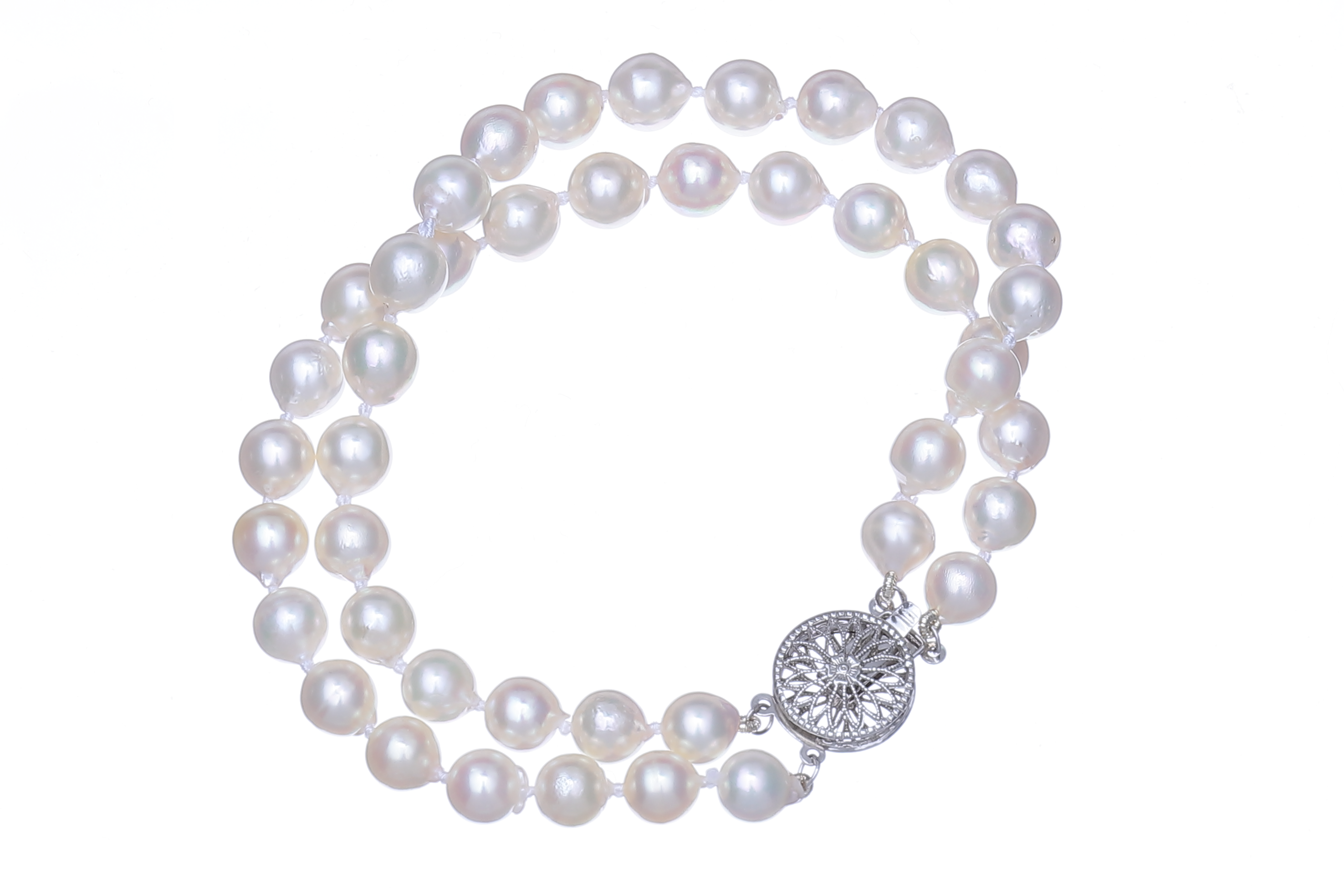 Doppelsträngiges Perlenarmband-Akoya mit Weißgoldverschluss 6.5–7 mm - 5