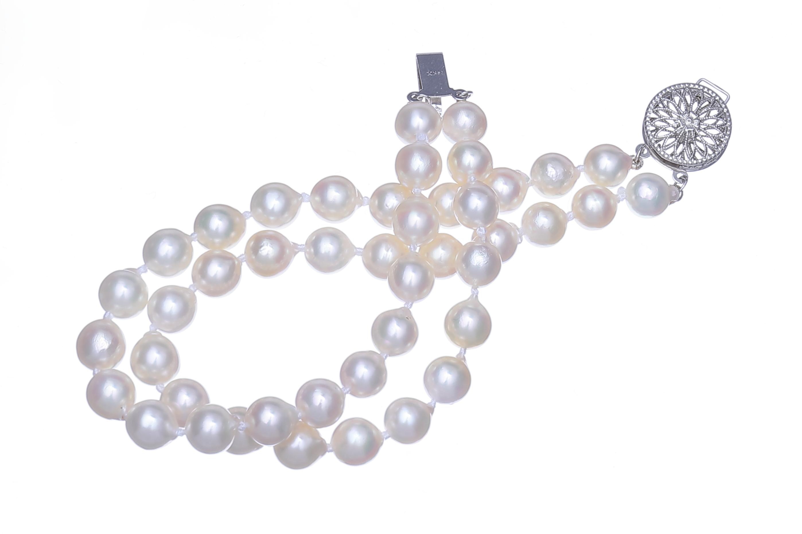 Doppelsträngiges Perlenarmband-Akoya mit Weißgoldverschluss 6.5–7 mm - 3